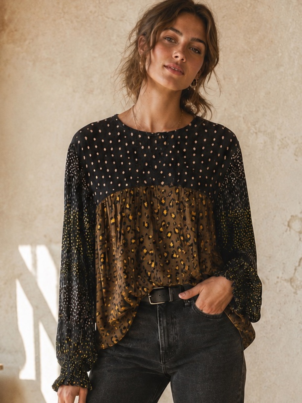 ANTHROPOLOGIE Bl-nk London Joelle Leopard Patchwork Blouse Size XS